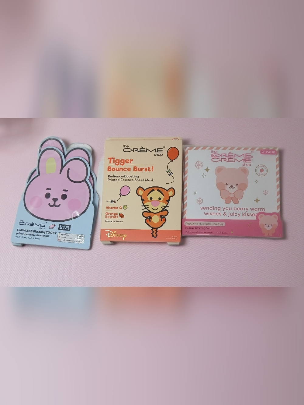 Kawaii The Crème Shop Face Mask BUNDLE-BT21 Cooky, Disney Tigger & Pink Bear